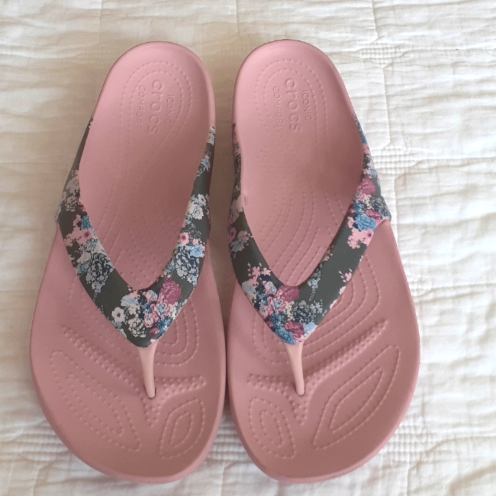 Crocs Petal Pink and Flowers Flip Flops